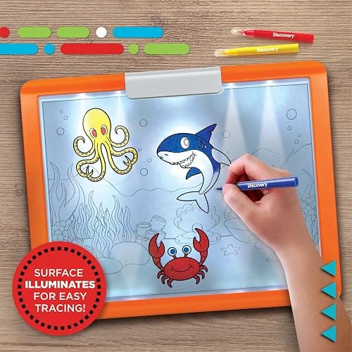 Discovery LED Tracing Tablet, 26-Piece Set with Washable Markers, Tracing & Template Sheets, Battery Powered Doodle Activity Lightboard, Kids Drawing & Sketching Portable Travel Art Set, Toy Gift thumbnail 2