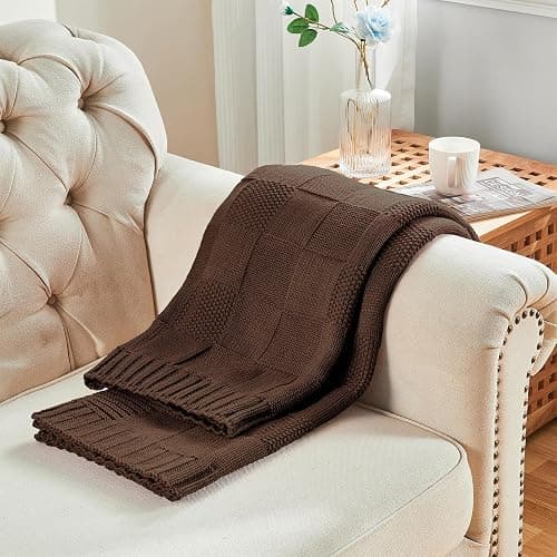 CozeCube Check Knit Throw Blanket, Dark Brown Checkered Throw for Couch, Decorative Christmas Soft Cozy Warm Knitted Blanket for Bed Sofa Living Room, 50"X60" thumbnail 5
