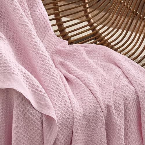 Bedsure 100% Cotton Blanket Full Size for Bed - Cooling Breathable and Soft for Summer, Thick Cozy Waffle Weave Blanket Gifts for Women, Pink, 80x90 Inches thumbnail 5