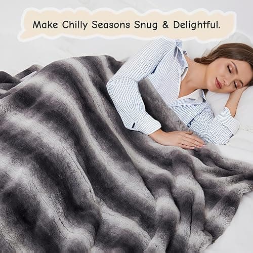 Soypipo Electric Heated Throw Blanket 50"x60", Grey White Striped Faux Fur Plush with 4 Heat Settings & 2/4/8/10H Auto Shut-Off, Overheat Protection, Machine Washable thumbnail 3