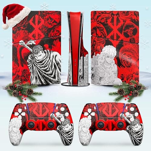 PS5 Slim Skin Anime with PS5 Controller Skin Anime Style Set - Dark/Red Warrior HD Print with Matte Finish, Cool Design & Precise Fit - Scratch-Resistant PlayStation 5 Skins for Console & Controllers - Image 1
