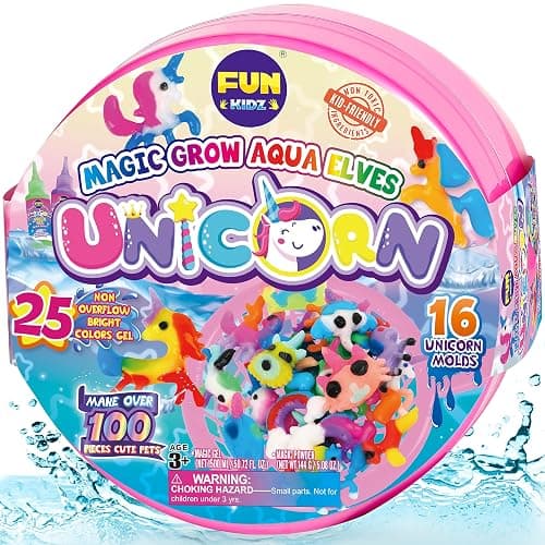 Unicorn Magic Grow Aqua Elves Kit, FunKidz Magical Water Elf Toys for Kids with 25 Colors Gel 16 Unicorn Molds to Make Over 100 Water Pets Crafts for Girls Boys Ages 3+ - Image 1