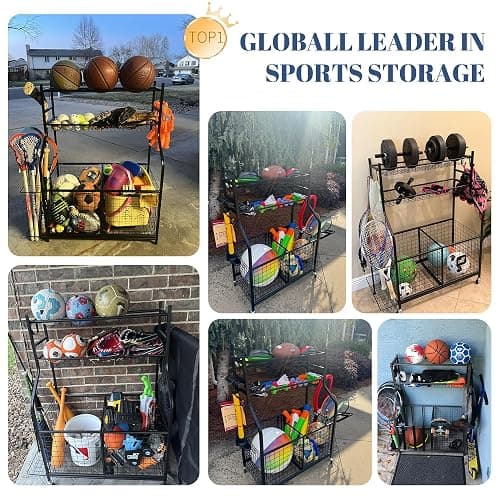 Mythinglogic Sports Equipment Garage Organizer,Garage Ball Storage for Sports Gear and Toys, Rolling Ball Cart with Wheels for Indoor/Outdoor Use thumbnail 4