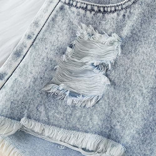 Denim Shorts Girls Summer High Waist Straight Leg Ripped Raw Hem Y2K Casual Jean Shorts for Teen Girls 12-16Years thumbnail 6