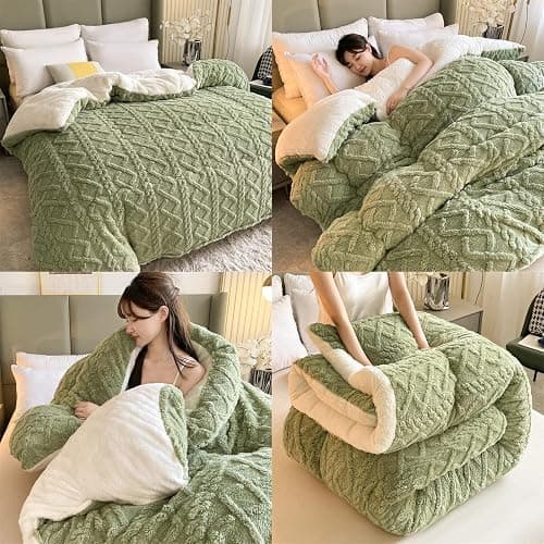 79" x 91" Thickened Super Soft Insulation Hibiscus Winter Quilt - Breathable Warm Bed Comforter - Cashmere Hibiscus Double Fabric - Fluffy Plush Double Sided Velvet Blanket Quilt for Cold Weather thumbnail 7