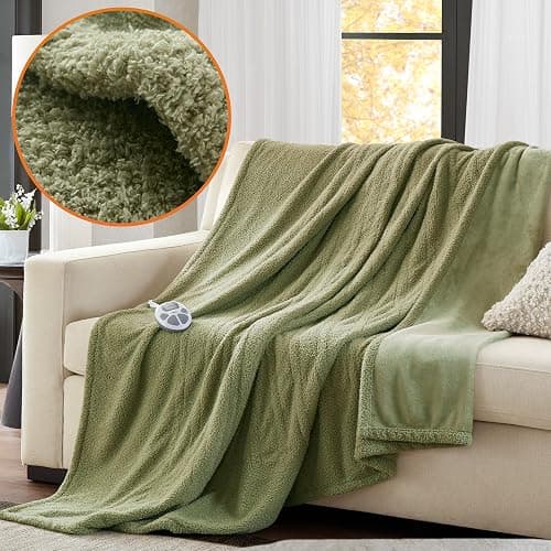 Serta Heated Blanket, Electric Twin Size, Soft, Warm, Fuzzy - Auto Shut Off Timer, 10 Lv Heat Setting, ETL Certified, 62" x 84" Sage thumbnail 2