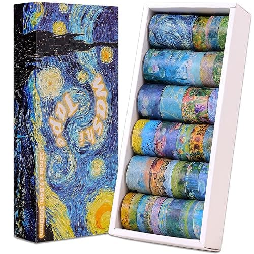 emmoolife 32 Rolls Washi Tape Set, Oil Painting Decorative Masking Tape, Van Gogh Adhesive Tape for Bullet Journal, DIY Crafts Gift, Party Decorations, Junk Journal, School Supplies - Image 1