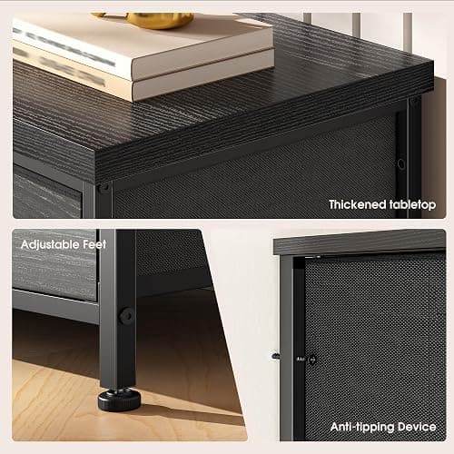 Black Dresser TV Stand with 13 Fabric Dresser 45 Inch TV Stand for Bedroom Chests of Drawers for Bedroom, Entryway, Wood Top and Sturdy Frame thumbnail 9
