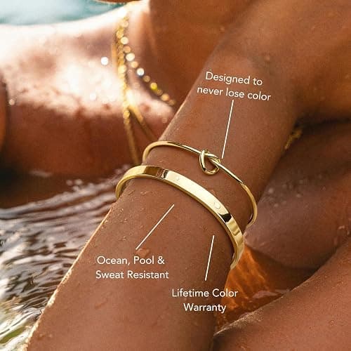 Gokeey Christmas Gold Bracelets for Women Non Tarnish, 14K Gold Plated Chunky Cuff Bracelet Stackable Gold Bangles Bracelet for Women Trendy Tie Knot Cuban Rope Paperclip Beaded Bracelet Stack Jewelry Stocking Stuffer Gifts Fashion Accessories thumbnail 8