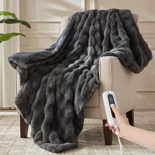 ACCU-WARMTH Heated Throw Blanket - Plush Thick Bubble Faux Fur Heated Blanket, Fast Heating Electric Blanket 6 Heating Levels & 4 Hours Auto-Off, Machine Washable, 50"x60", Dark Grey - Image 1