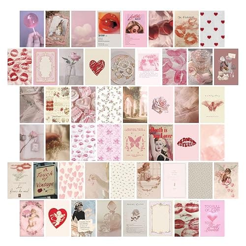 TwoDays Coquette Room Decor Aesthetic, Coquette Wall Collage Kit, 50pcs Coquette Posters (4" × 6"), Pink Room Decor Aesthetic, Vintage Prints. - Image 1