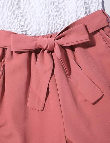 Gaupafmb Girls' Jumpsuits & Rompers Wide Leg Jumpsuit with Belt Elastic Square Neck Cap Sleeve Girls Romper Size 7-14 - Pink - 11-12Y thumbnail 6