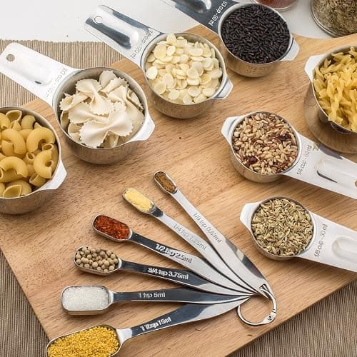13-piece Measuring Cups and Spoons Set, 18/8 Stainless Steel Heavy Duty Ergonomic Handle with Ring Connector, Silver thumbnail 2