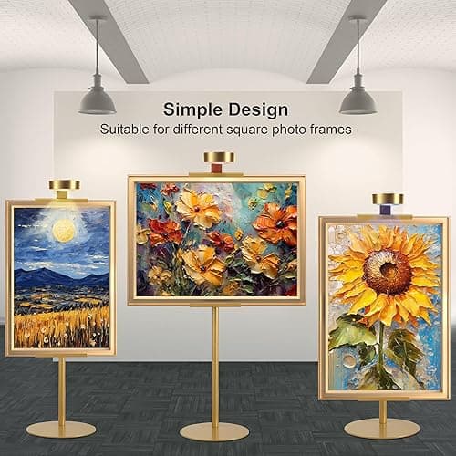 NKJIH Adjustable Desktop Photo Frame Stand with Magnetic Wall Painting Light, Holds Picture Frames up to 30 Inch,with Rechargeable Battery,Metal Vertical Stand with 3 Color Temperature & 13RGB Poster Lights, for Displaying Picture Frames, Artworks (Gold) thumbnail 8