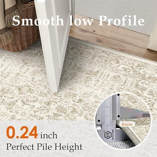 PureCozy Light Brown Area Rug 6x9 Machine Washable Vintage Living Room Distressed Non Slip Carpet Traditional Indoor Bedroom Retro Floral Accent Throw Large Rug for Office Kitchen Dining Room thumbnail 3