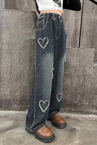Rolanko Girls Jeans Bootcut Ripped Elasticated Waist Retro Style Denim Pants for Kids Fit - 6-7 Years - Blue Hairyheart thumbnail 7