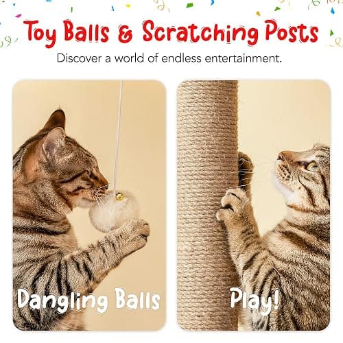 Furcato Cat Tree, Floor to Ceiling Cat Tower Adjustable Height[92-102 Inches=234-258cm], 7 Tiers Cat Climbing Tree with Hammock, Platforms and Fully Sisal Scratching Posts for Indoor Cats, Beige thumbnail 8