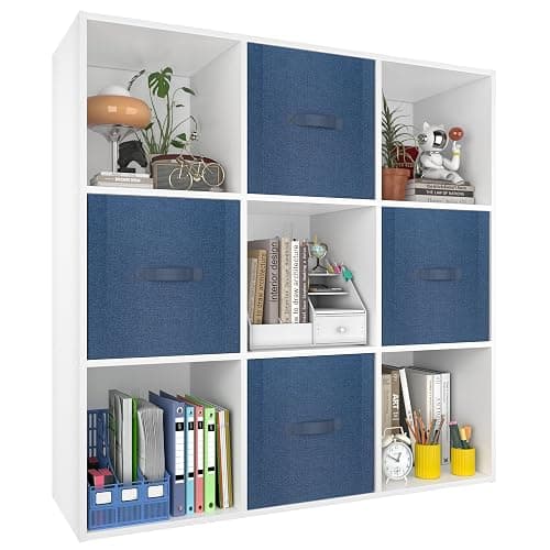 PrimeZone Stackable 9 Cube Storage Organizer: Wood Cubes Shelf Fits Cubby Bins - Square Cubicle Bookshelf Cabinet for Closet Bedroom - Open Storage Shelf for Toy Clothes Book Organization, White - Image 1