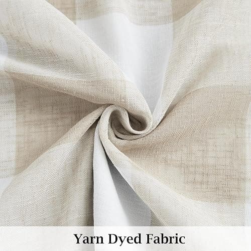 Buffalo Plaid Full Blackout Window Curtains 84 Inches Long Checkered Grommet Panels Farmhouse Geo Energy Efficient Drapes Noise Reducing Thermal Window Treatment Set for Bedroom Tan White,40"x84"x2 thumbnail 8