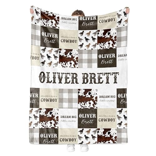MDPrints Custom Baby Blankets for Boys and Girls, Personalized Baby Gifts, Customized Newborn Blanket with Name, Minky Plush Fleece (Cowboy 580a) thumbnail 4