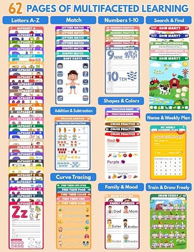 SOFIA-Preschool Learning Activities Educational Workbook, 62 Reusable Pages Pre Kindergarten Workbooks, Number Letter Tracing Books for Kids, Autism Learning Materials, ABC Busy Book for Kids Ages 3-7 thumbnail 2