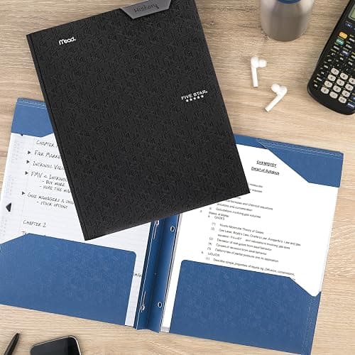 Five Star 2-Pocket Folder, Plastic Folder with Stay-Put Tabs and Prong Fasteners, Holds 8-1/2" x 11" Paper, Black (72113) thumbnail 2