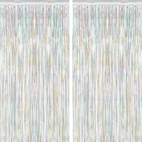 2 Pack Backdrop Curtains, 3.28 FT x 7.05 FT Laser Silver Fringe Curtains, Metallic Tinsel Foil Curtains Party Streamer, Photo Backdrop Party Decorations Bithday Photo Booth Props - Image 1