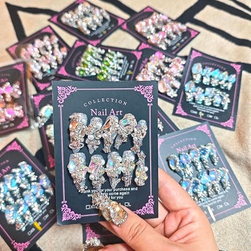 2Packs (20Pcs) Press on Nails Random 30mm Long Manicure Charms Nails Art Nail Kit for Women Party Holiday Photo Wedding Size L thumbnail 7