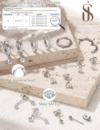 Jstyle Hypoallergenic 14K Gold Plated Stud Hoop Earrings for Women - Surgical Stainless Steel Earrings Trendy Small Hoops Cartilage Earring Stacks Huggie Earring Set for Multiple Piercing Jewelry thumbnail 5