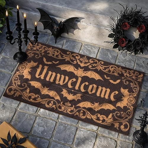 Fttoyoly Gothic Bat Door Mat for Front Door, Doormat Outside Entrance with Unwelcome Design, Gothic Decor for Porch and Entryway, Indoor Outdoor Use, 17'' x 29.5''- Black thumbnail 7