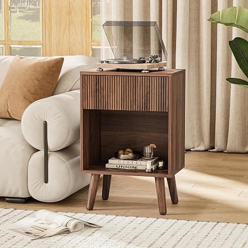 Nightstand, Modern Bedside Table with Storage Drawers and Open Wood Shelf, Night Stand with Solid Wood Legs, End Tables Side Tables for Living Room, Bedroom Walnut thumbnail 8