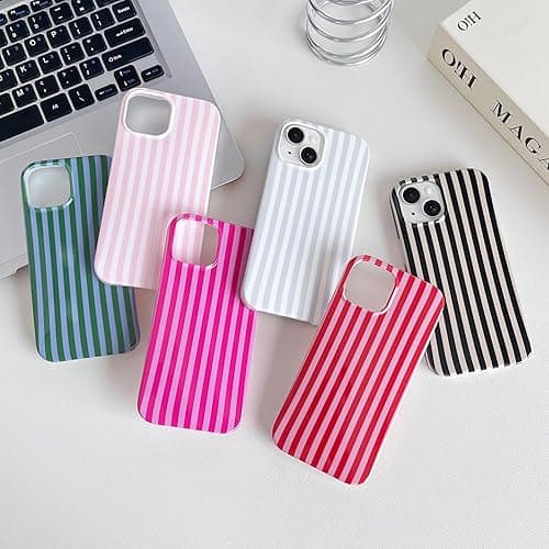 Yeddabox for iPhone 14 Case Cute Striped Phone Case Soft TPU Slim Shockproof Phone Cover for Women Girls, Pink thumbnail 8