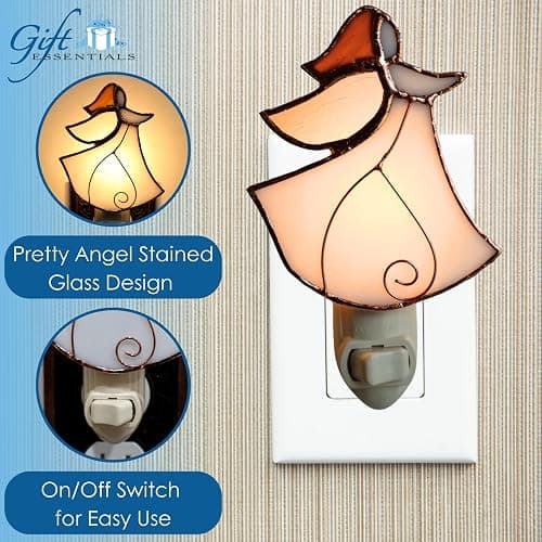 Gift Essentials Angel Plug in Night Light - Stained Glass Nightlight with On/Off Rocker Switch - Includes One 4 Watt Replaceable Incandescent Warm Glow Bulb thumbnail 2