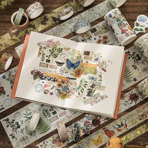 24 Rolls Vintage Washi Tape Set, Floral Letter Butterfly Mushroom Botanical Flower Writable Decorative Tapes for Scrapbooking , Junk Journal supplies, Bullet Journaling 5-75mm Wide 9.84ft long/Roll thumbnail 6