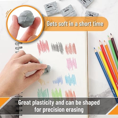 Mr. Pen- Kneaded Erasers, 1.37" x 1.7", 24 Pack, Gray, Soft Moldable Art Erasers for Charcoal, Graphite & Pastel Drawing, Precision Highlighting, Smudge Control, Easy Shaping for Artists & Students thumbnail 4