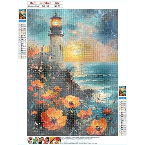 GDYEEH DIY Lighthouse 5D Diamond Art Kits, Round Full Drill Sparkling Poppies Diamond Painting Picture, Moon Night Painting by Numbers Art Kits for Adults Beginners Home Wall Decor 12x16 inch thumbnail 6