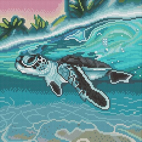 DIAMOND ART CLUB Tropical Sea Turtle Diamond Painting Kit, Fun DIY Crafts for Adults, Round Diamond Art Canvas, 13" x 13" thumbnail 2