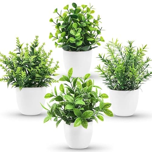 Der Rose Faux Plants Indoor, 4 Pack Small Fake Plants Mini Artificial Plants in Pots for Home Office Shelf Farmhouse Bathroom Decor - Image 1