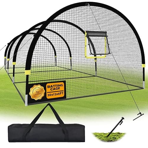 IDEATRY Baseball Batting Cages for Backyard - 22FT/30FTx 12FTx 8FT Portable Practice Softball Cage Net and Frame with Pitching Machine Hole, 12.7MM Fibreglass Poles and Carry Bag - Image 1