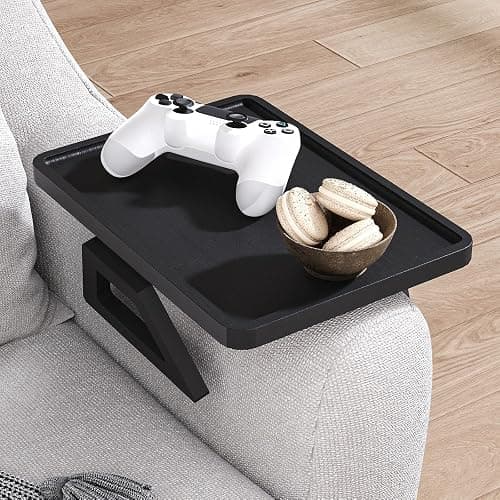 Danfoxer Couch Arm Tray,Bamboo Folding Sofa Tray,Sofa Armrest Trays Clip-On Couch Desk for Drinks,Snacks,Phone,Remote Control（Black） thumbnail 4