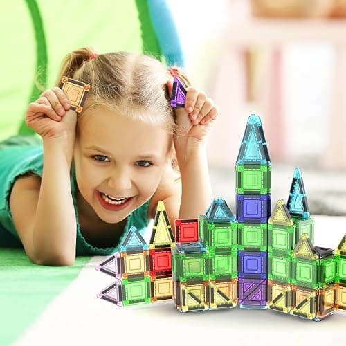 PicassoTiles 40pc Nano Mini Magnetic Tile Construction Building Blocks Travel Toy Set with Storage Case STEM Educational Fun Learning Magnet Tiles Stacking Toys for Toddlers Girls Boys Ages 3+ PN01 thumbnail 2