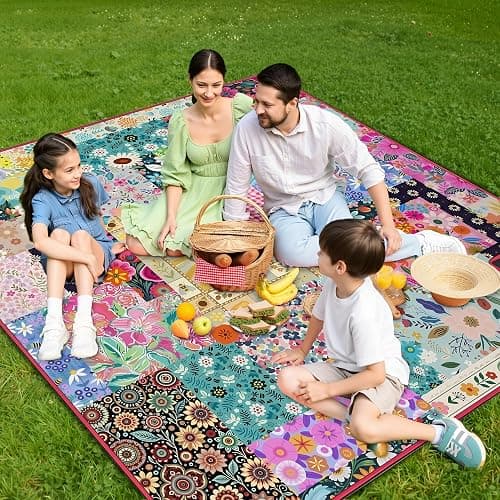 Supfitness Extra Large Picnic Blankets Waterproof Foldable (80 "x 80") Beach Blanket Waterproof Sandproof,3-Layer Thicking Mat Outdoor Packable Camping Blanket(Bohemian) thumbnail 2