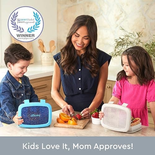 Bentgo Kids 5-Compartment Lunch Box - Glitter Design for School, Ideal for Ages 3-7, Leak-Proof, Drop-Proof, Dishwasher Safe, & Made with PFAS & BPA-Free Materials (Glitter Edition - Silver) thumbnail 5