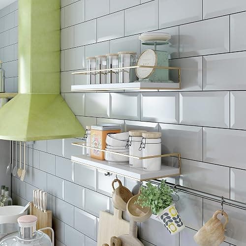 Shario White Floating Shelves - Set of 2, Wall Mounted Hanging Shelves with Golden Towel Rack, Decorative Storage Shelves for Bathroom, Kitchen, Living Room & Bedroom (White Gold, 15.7 Inches) | Hanging Shelves, for Bathroom, Kitchen, Living Room, Bedroom thumbnail 4