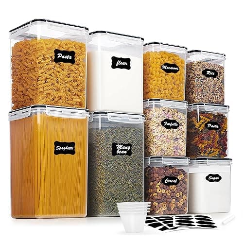 Vtopmart 10 PCS Flour and Sugar Storage Container, Large Airtight Food Canisters with Lids for Kitchen, Pantry Organization, BPA Free, Black - Image 1
