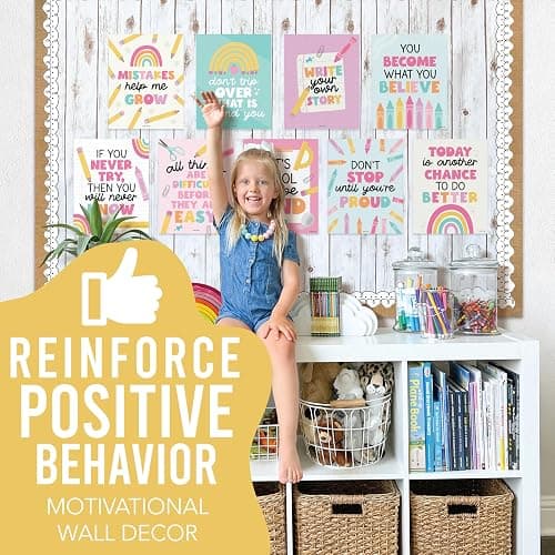 Hadley Designs Motivational Poster for Classroom Decor - 9 Growth Mindset Classroom Posters Elementary, Inspirational Wall Decor Middle School, Teacher Must Haves, Pastel Bulletin Board Decorations thumbnail 2