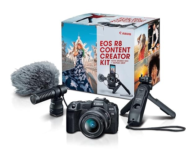 Canon EOS R8 Content Creator Kit, Full-Frame Hybrid Mirrorless Camera with Tripod & Stereo Microphone, 24.2 Megapixel CMOS Image Sensor, 4K Video, RF Mount, Vlogging Camera, Black - Image 1