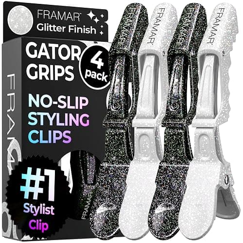 FRAMAR Glitter Hair Clip Set, Alligator Clips For Hair Styling – 4 Pack | Hair Styling Clips Sectioning, Glitter Hair Clips For Women Styling, Salon Hair Clips, Firm Hold Without Slipping - Image 1