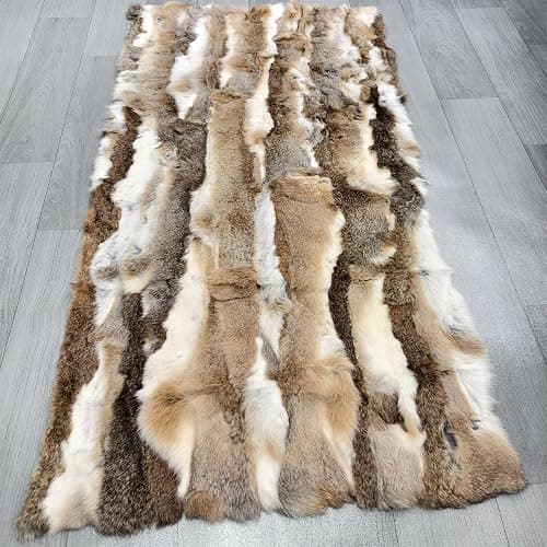 Natural Rabbit Fur Sofa Bed Throw Blanket,Rug,Rabbit Pelt Skin Fur Blankets/Plates Furry Soft Warm Lush Throw Home Decoration Reprocessed DIY Materials (21.65" x 43.3" Tan) thumbnail 9