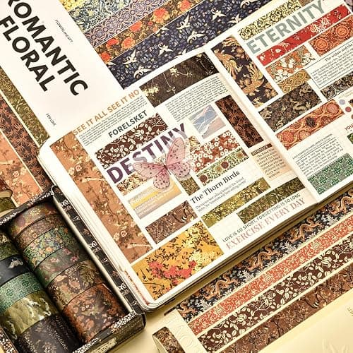 Songdao 12 Rolls Chinoiserie Washi Tape Set Chinese Arts Adhesive Tapes Geometric Garden Decorative Masking Tape Sets for Craft, Kids, Scrapbook, DIY, Gift Wrapping (Serene Mountain Abode) - Serene Mountain Abode thumbnail 5